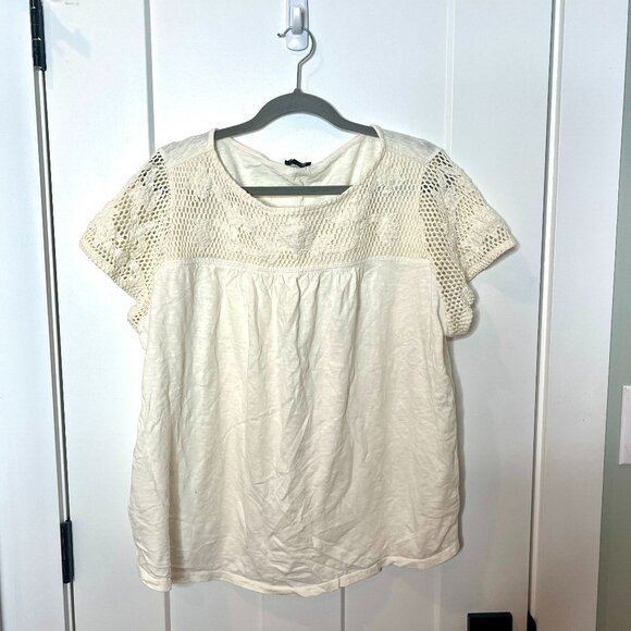 Talbots Cream Crochet Panel Crew Neck Short Sleeve Blouse Plus Size 2X - Picture 1 of 5